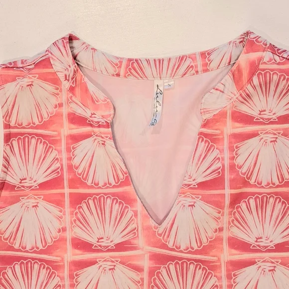 Lulu-B Pink Shell-Print Split V-Neck Sleeveless Top - Picture 6 of 7